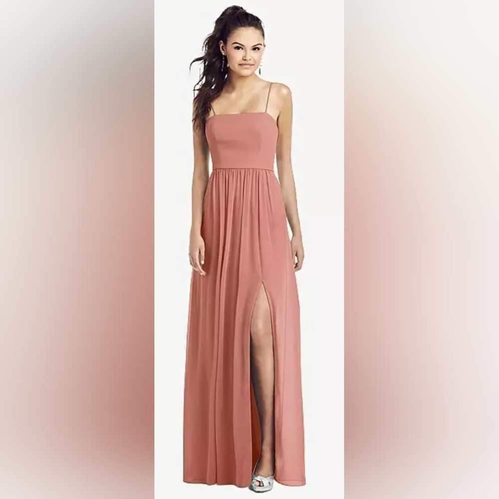 ❤❤️ Spaghetti Strap Chiffon Dress with Front Slit in Desert Rose - Size 10